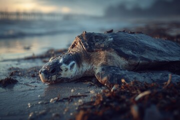 Obraz premium Deceased turtle on shore