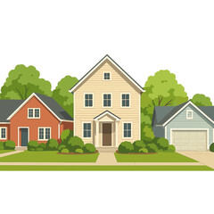 Fototapeta premium In a North American suburb during summer, luxury houses feature stunning landscapes