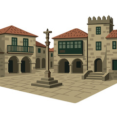 Fototapeta premium La plaza de la Leña, una hermosa pieza de arquitectura medieval, se encuentra en la ciudad gallega de Pontevedra, España