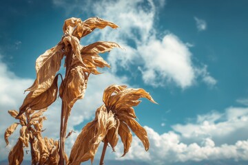 Dried tobacco against a blue cloudy sky in Armenia