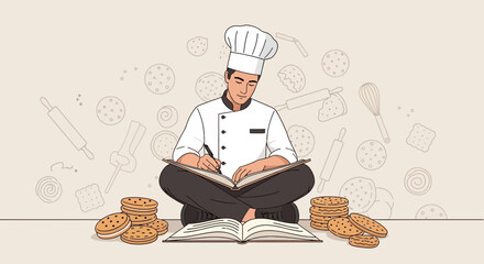 Chef Crafts Culinary Dreams, Planning Dessert Creations With Thoughtful Perspective