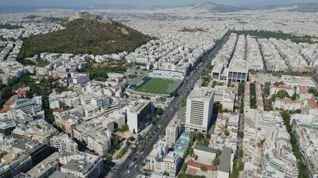 Athens Aerial Sunny View of Panathinaikos FC Home Stadium