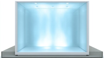 Empty display case, bright lights