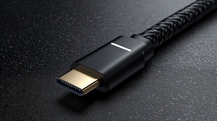 Close-up of a black USB-C cable