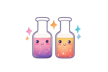 Adorable cartoon beakers filled with colorful liquids. Perfect for science, education, or whimsical designs!