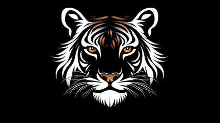 Stylized tiger head, white and orange on black background