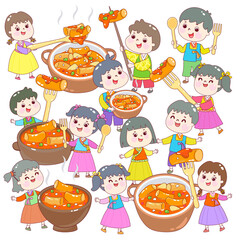 Spicy Tteokbokki Rice Cake Vector.