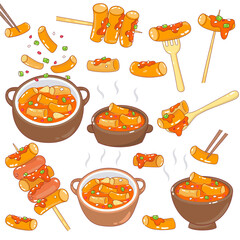 Spicy Tteokbokki Rice Cake Vector.