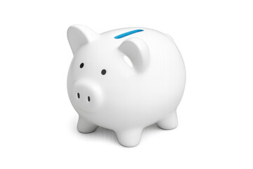 White piggy bank saving money on transparent background