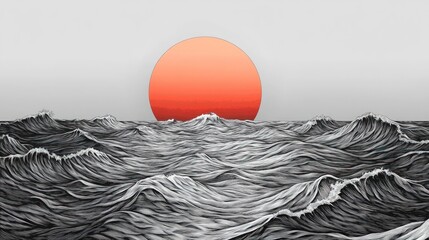 Vast ocean waves meet a vibrant orange sun