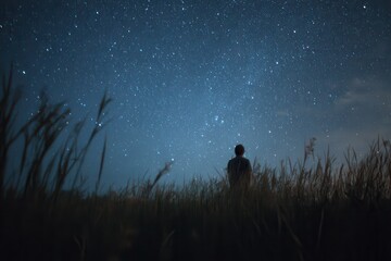 Gazing at stars in a field pondering existence