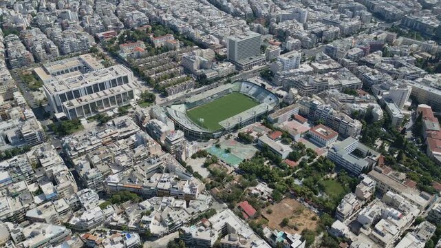 Athens Aerial Sunny View of Panathinaikos FC Home Stadium