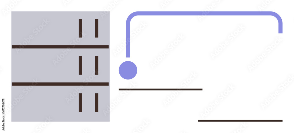 Aufkleber server stack linked to a process line with a curved path and connecting point. ideal for networking,