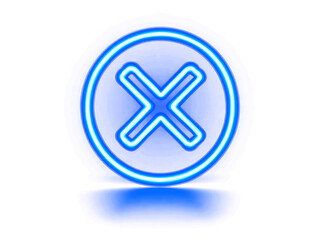 Obraz premium Glowing blue neon 'X' symbol on a dark background, representing close or error