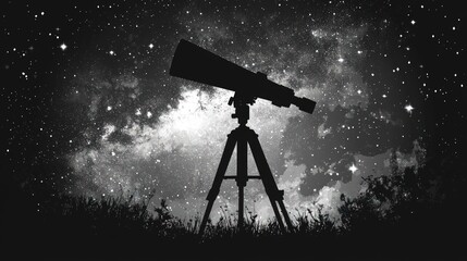 Silhouette of a telescope on a tripod under a night sky
