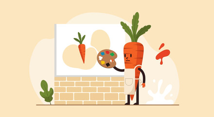 Creative Carrot Artist Painting Artwork, Artistic Vegetable Illustrative Conceptual Theme