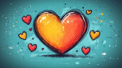 Vibrant heart graphic with textured background