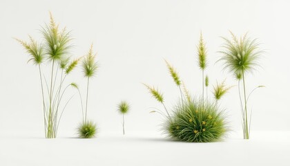 Obraz premium Minimalist display of ornamental grasses in a clean and bright studio setting, evoking tranquility and serenity