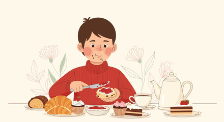 Delicious Afternoon Of Pastries And Warm Tea Preparing For A Delightful Experience