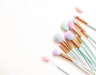 Naklejka premium Pastel Makeup Brushes Flatlay on Neutral Background