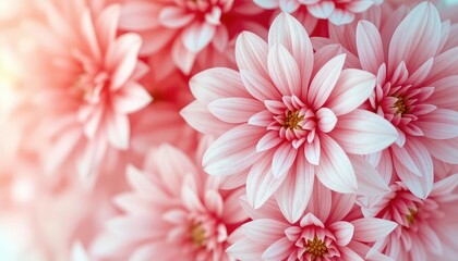 Pink blossoms gently unfurl, presenting delicate petals in a soft, romantic floral display, highlighting nature's beauty and peaceful color.