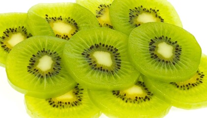 Freshly Sliced Kiwi Fruit Displayed on a White Background.