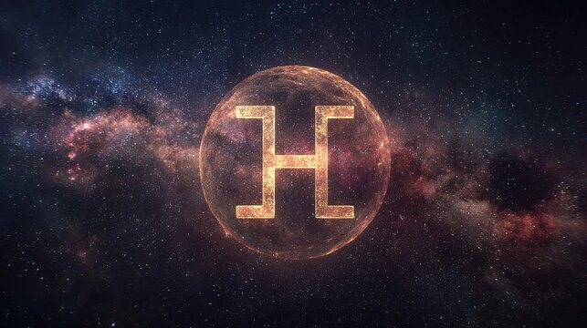 Gemini Horoscope Symbol. Astrology Icon with Stars and Galaxy Background. Third Zodiac Sign Design.