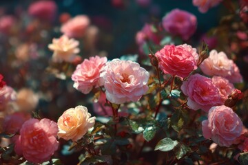 Stunning view of blossoming roses