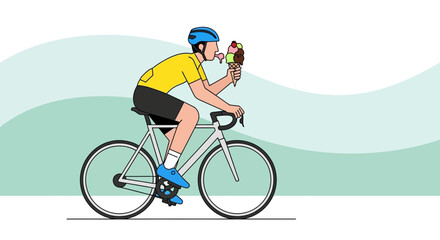 Fototapeta premium Cyclist Biking While Enjoying Refreshing Ice Cream On A Warm Day Without Any Worries