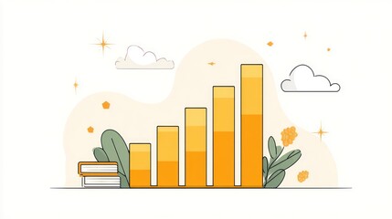 Growing bar graph with books and plants
