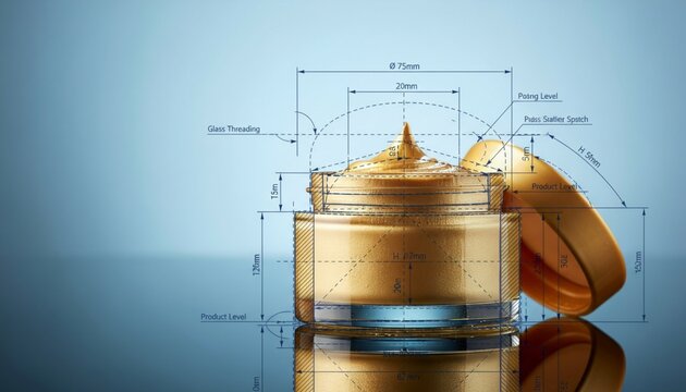 Graphic designer drawing sketch design creative Ideas draft Logo cosmetic jar trademark label brand artwork.