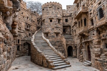 Ancient stone citadel with winding staircase