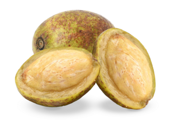 sliced fresh ambarella fruits on dark background