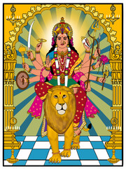 hand drawn digital art of goddess durga