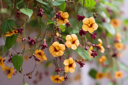 Thunbergia mysorensis vines with stunning drooping blooms and buds