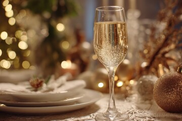 Tight shot of champagne glass in a festive atmosphere