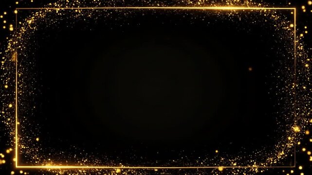 Golden Glitter Frame: Sparkling Particles & Elegant Border on Black Background