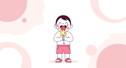 Obraz premium Delightful Summer Treat: Joyful Child Enjoying a Melting Ice Cream Delightfully
