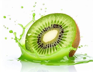 Kiwi Fruit Splashing in Green Juice