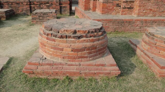 ancient meditation stupa excavated at sarnath ruins during day