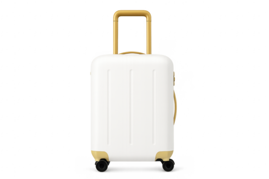 White Suitcase with Gold Details Standing on Transparent Background