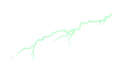 Bright white lightning bolt on a vivid green screen background, energy concept
