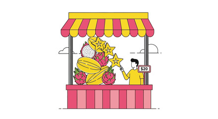 Exotic Fruits Vendor Offering Stunning Selection For Sale In Modern And Fresh Illustration