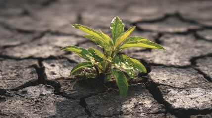 Resilient plant growing in cracked earth