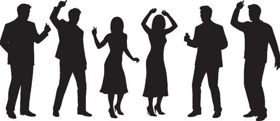 Diverse Group of Party People Silhouettes Celebrating and Dancing