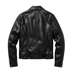 Black Leather Jacket with Zipper Cuffs and Collar