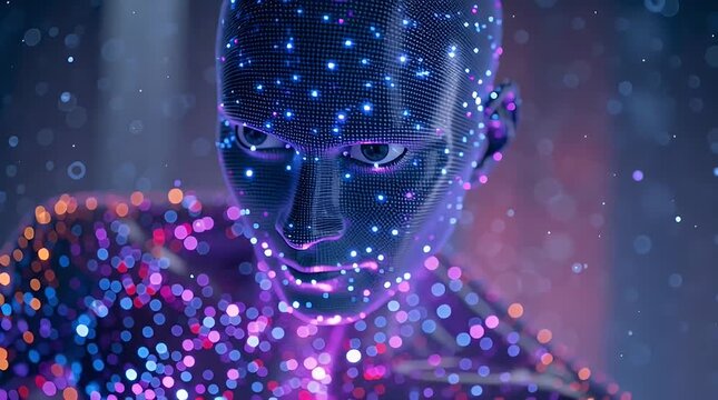 Futuristic Human Figure with Pixelated Lights and Digital Effects with ai generated