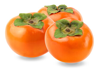 three vibrant ripe persimmons