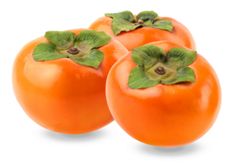 three vibrant ripe persimmons