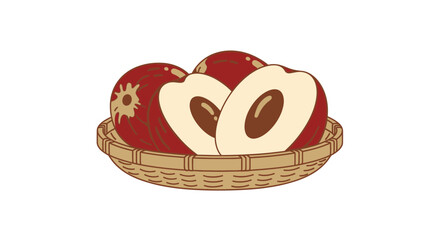 Freshly Cut Jujubes in A Woven Basket Showcasing Vibrant Color and Natural Design